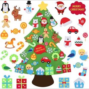 Christmas Tree with 32 Velcro Ornaments - 3 ft Tall (flat)